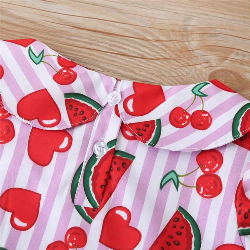 

Toddler Baby Girl Clothes Summer Sleeveless Stripe Watermelon Print T Shirt Tops Short Pants 2Pcs Outfits Casual Baby Set