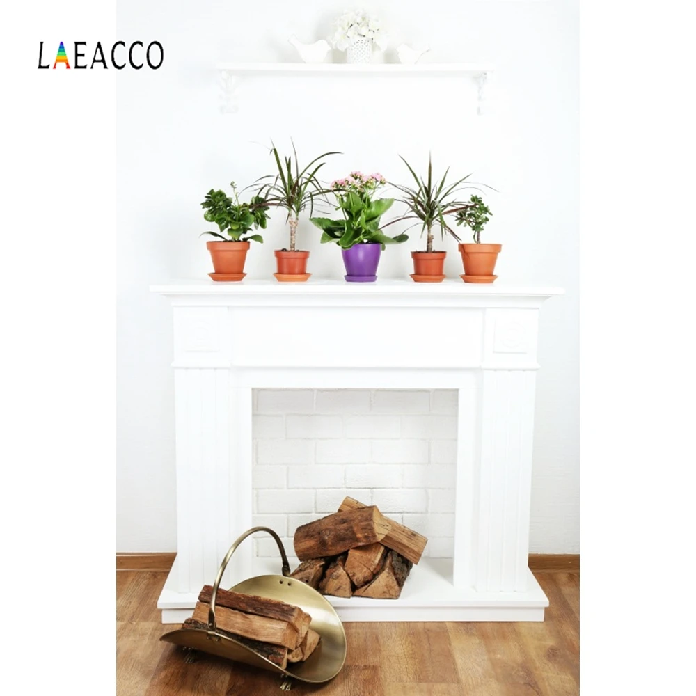 Laeacco фоны для фотосъемки с изображением белой стены камина вазы цветов