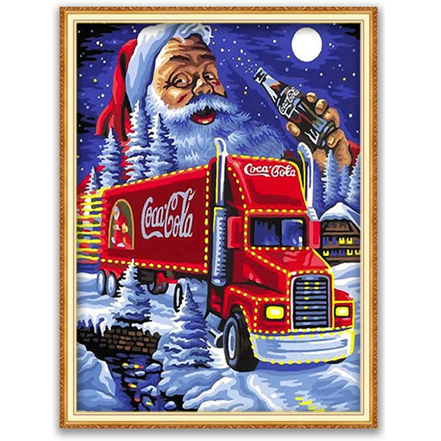 

Santa Claus Red Truck Moon Full Drill Square Round DIY 5D Diamond Painting Kit Diamond Mosaic Canvas Poster Kid Christmas Gift