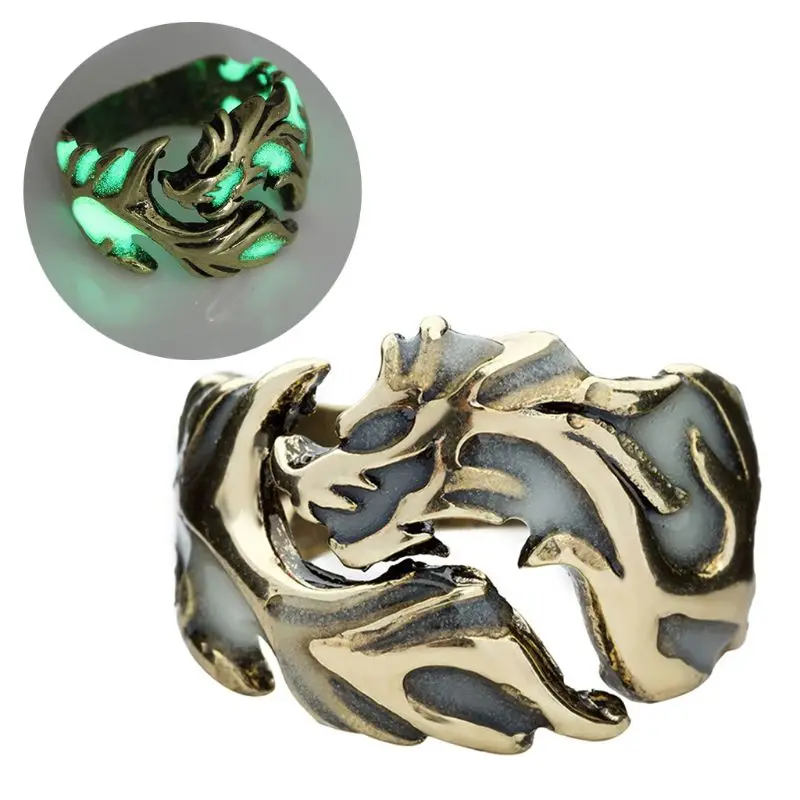 Креативный готический панк ретро тисненый Дракон узор светящееся кольцо крутое