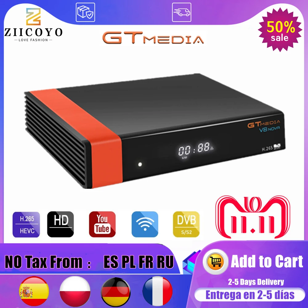Спутниковый ресивер GT MEDIA V8 NOVA DVB S2 встроенный Wi-Fi поддержка FULL HD 1080P спутниковый