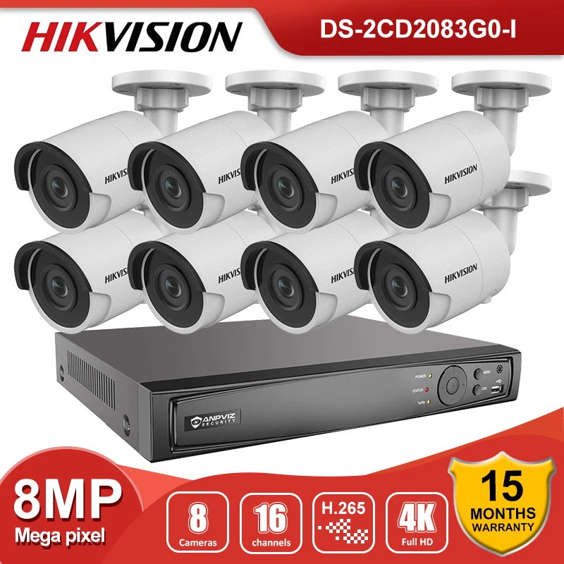 Hikvision 16-канальная система видеонаблюдения с 4K камерами POE NVR 8-мегапиксельная