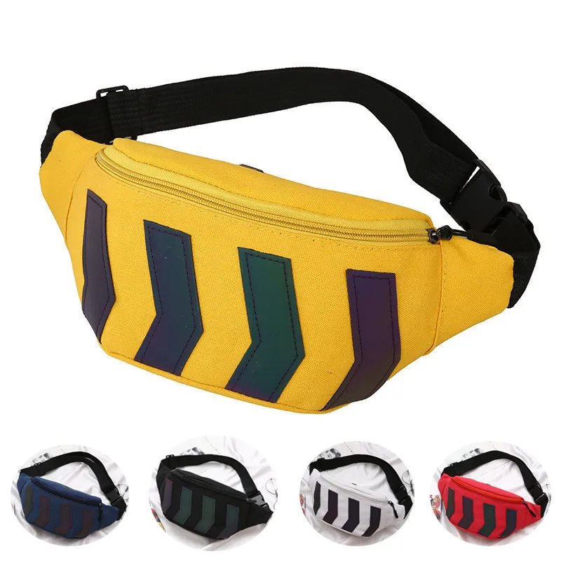 Canvas Waist Bag 2022 Fanny Pack with Earphone Hole Reflective Strip Hip Bum Banana Bags Waistbag Women Men Travel Phone Holder