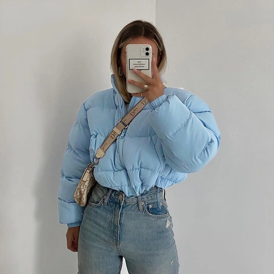 

New 2021Women Short Puffer Jacket Cotton-Padded Thick Drawstring Parkas Zipper Winter Bubble Coat Warm Casual Hot Street Outfits