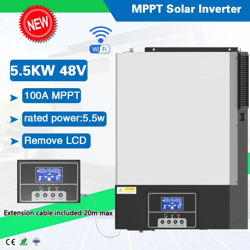 

5500W 48VDC 100A Hybrid Rated Power PV 6000W Off Grid Solar Inverter Pure sine wave Work Without Battery remove LCD