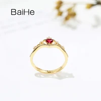 BAIHE Solid 14K WhiteYellowRose Gold 022ct Heart Natural Ruby 006ct Natural Diamonds Fine Jewelry Crown Ruby Diamond Ring