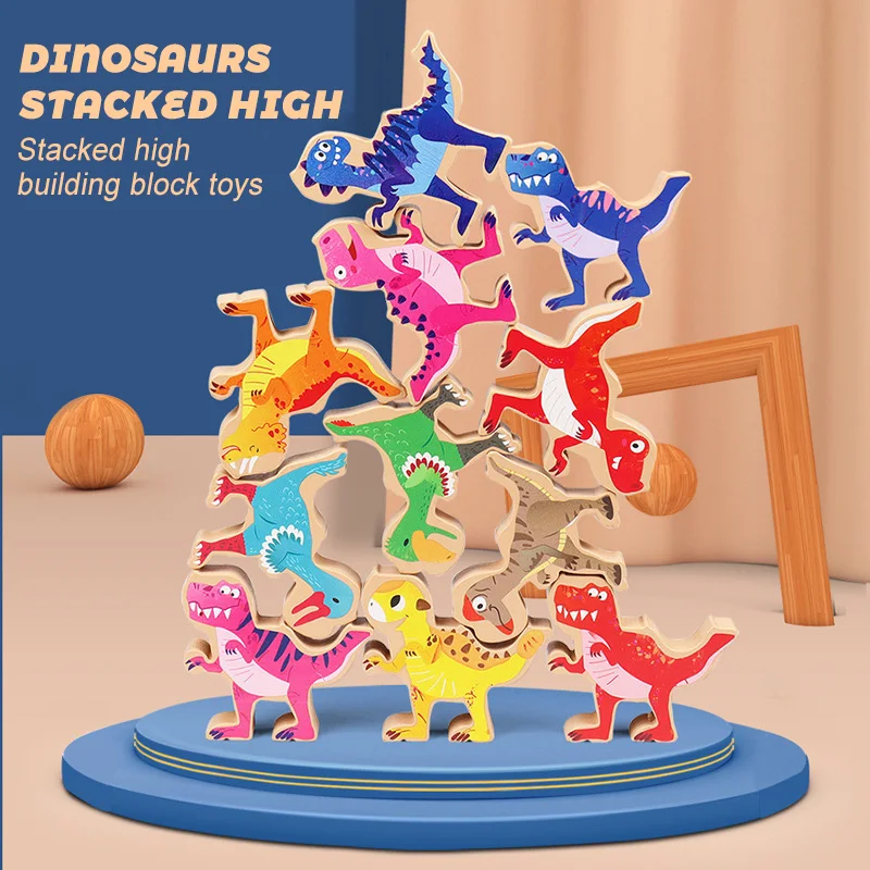 

Wooden Dinosaur Montessori Educational Toy Creative Stacking Game Set Balancing Building Blocks Wood Toy Baby Kids Gift