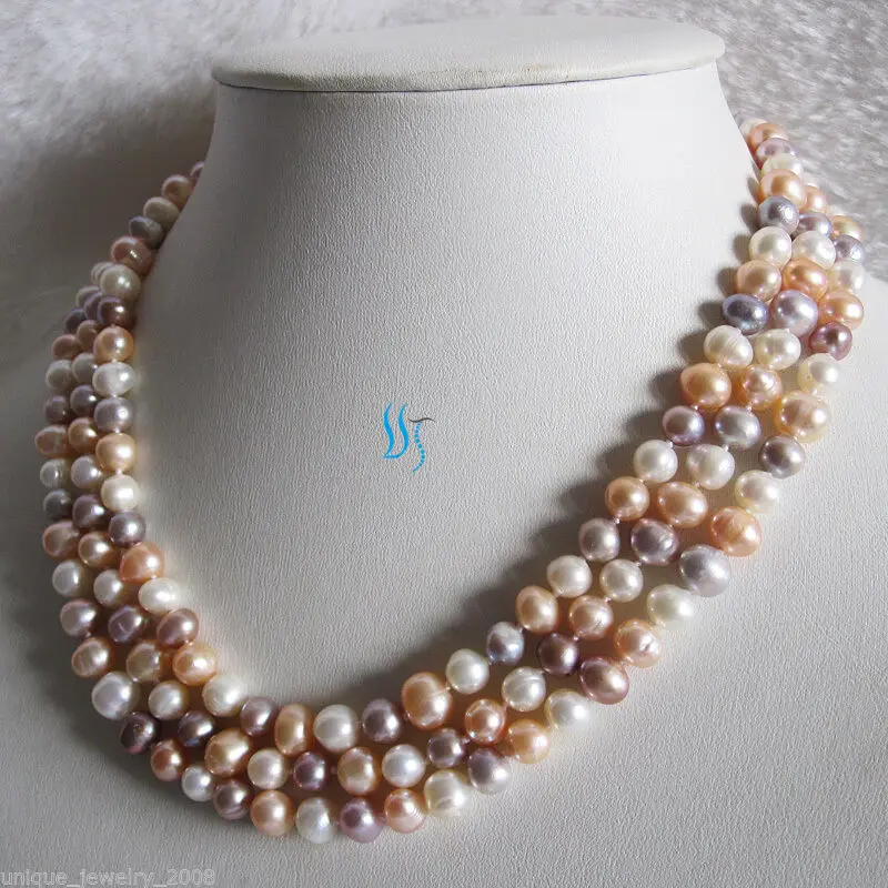

54" 6-8mm Multi Color Freshwater Pearl Necklace White Peach Pink Lavender Strand