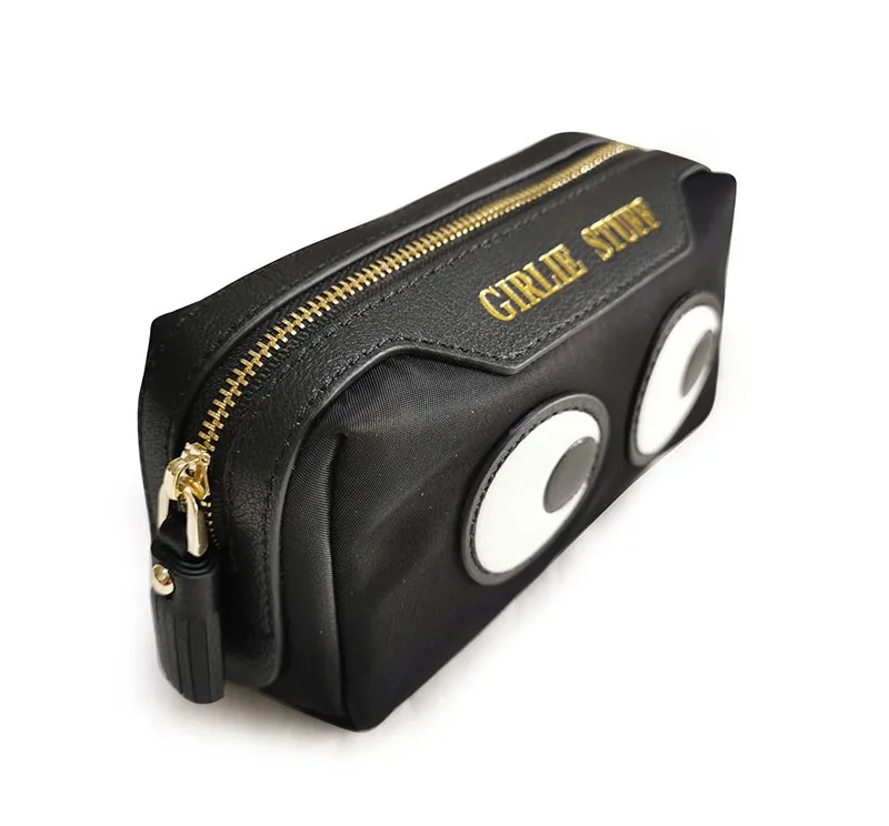 Small cosmetic bag silver fashion black eyes smile leather lovely receive bag nylon fabric wash gargle bag