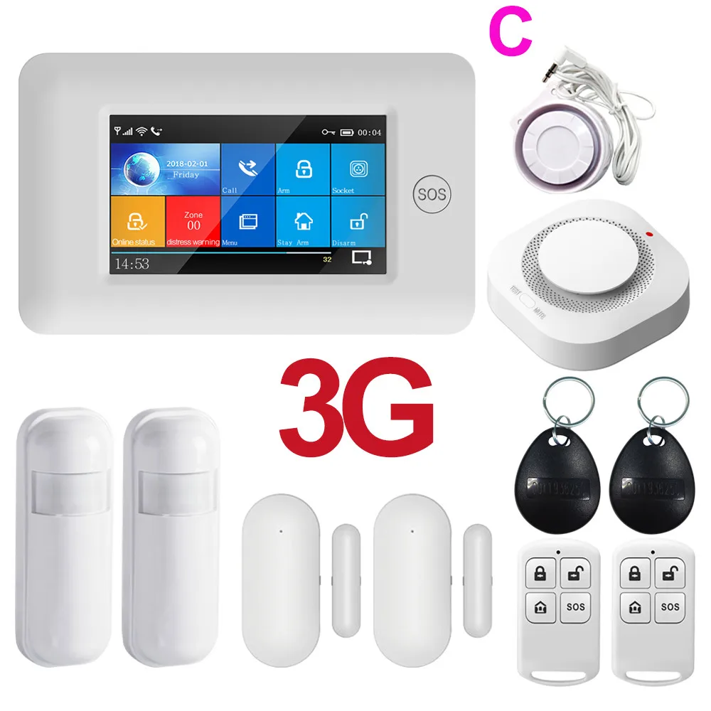 PGST 3g IOS Android wifi беспроводной дом домашние охранные сигнализации система управления приложением комплект с Alexa Fuction охранная сигнализация для дома - Цвет: C SET