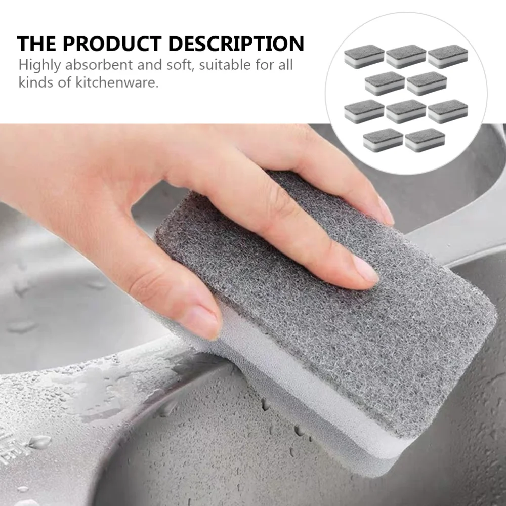 

10Pcs Double Sided Tableware Cleaning Sponge Dishes Bowl Scrubber Scouring Pad