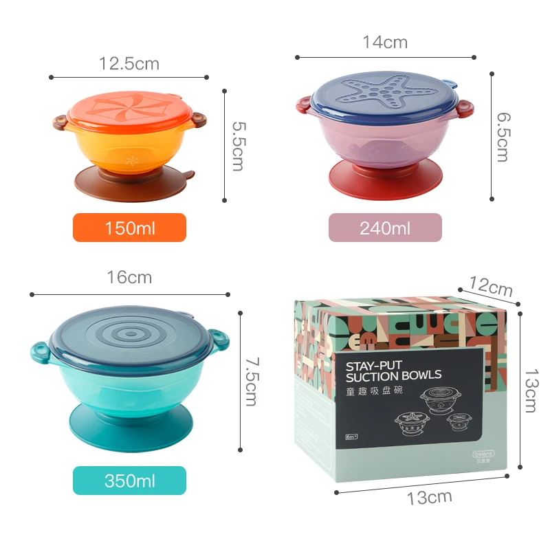 

Beiens Baby Feeding Bowl 3PCS Child Suction Bowl Baby Learning Tableware Dishes Bowl Spoon Fork Set Infant Snack Fruit Bowl Set