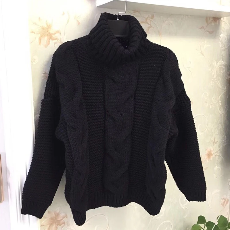2019 Winter Autumn Women's Sweater Knitted Turtleneck With Long Sleeve Loose Pullover Black Color Women Tops | Женская одежда