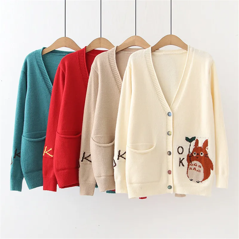 Autumn Women Sweater Cute Loose Coat Junior High School Students Knitted Cardigan Single Breasted College Style |