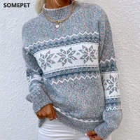 christmas turtleneck snowflake knit loose women sweater winter fashion warm pullover sweaters casual lady chic all match jumper