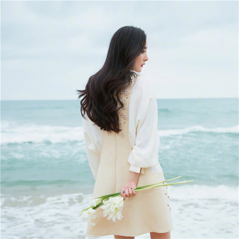 

2021 Spring New Women's French Beaded Diamond Luxury Dress Puff Sleeve Elegant Mini Party Dress Female Y817