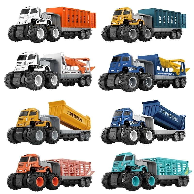 

Diecast Alloy Trailer Container Truck Four-wheel Drive Inertia Metal Car Container Toy Racing Car Model Toys for Children