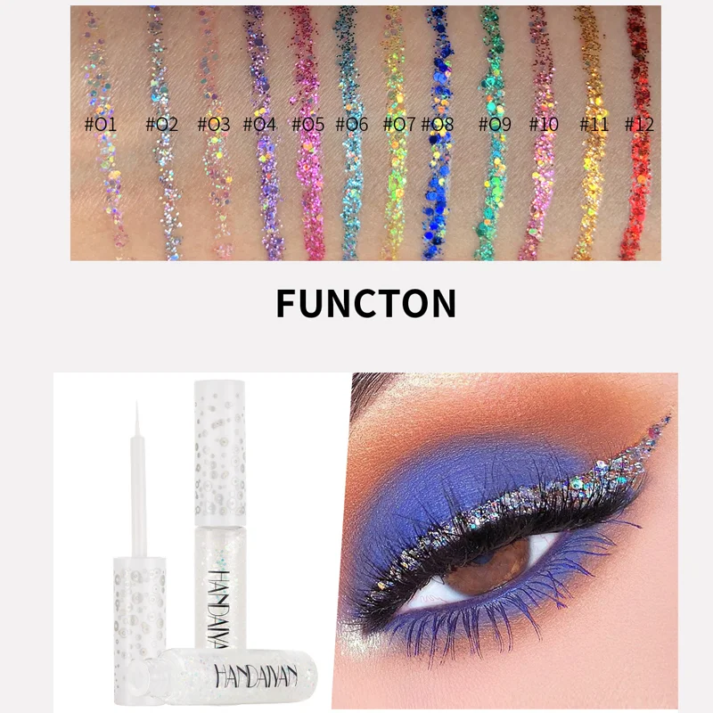 Многофункциональные блестящие блестящая жидкая тени для век 12 цветов гладкие