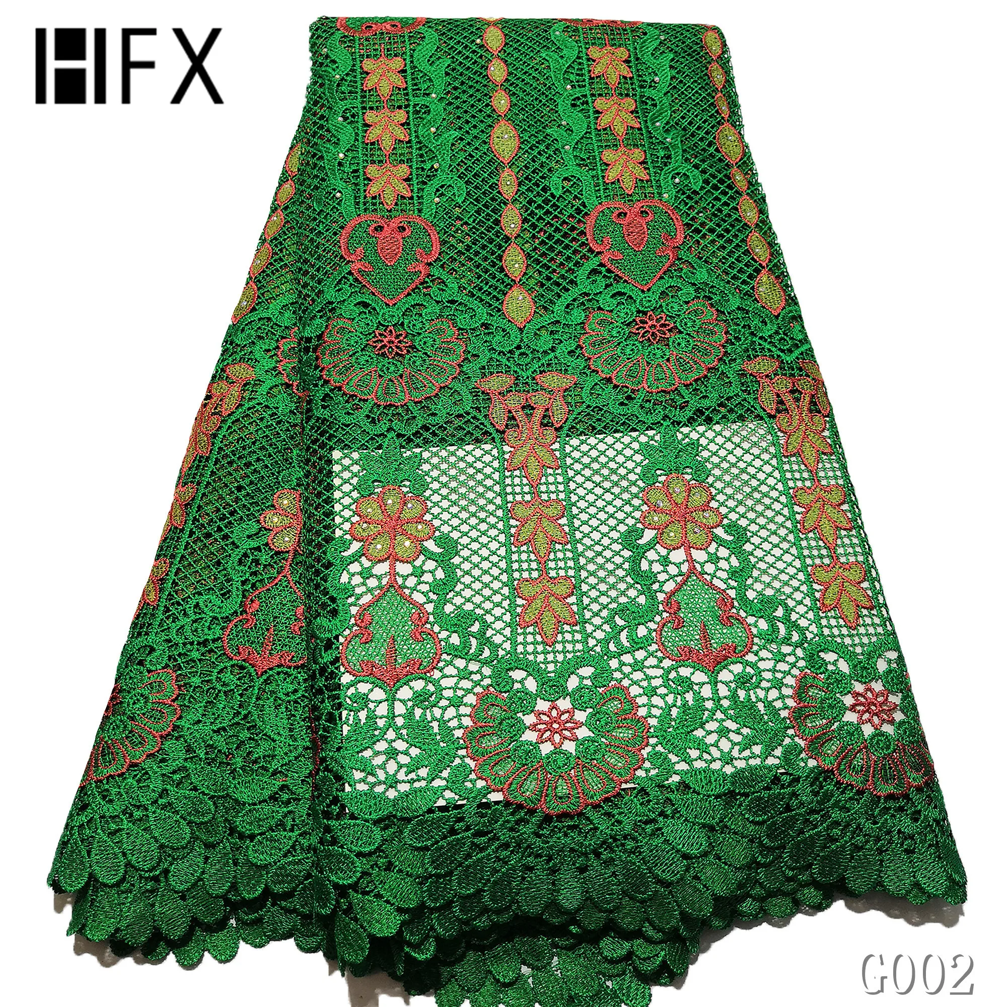 

HFX 2019 new African Lace Fabric 5 yard High Quality cord guipure lace Water Soluble Nigerian lace fabric for party dress G002