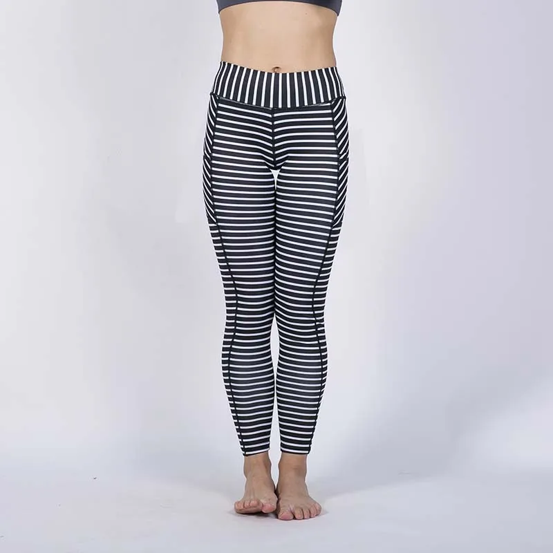 Женские леггинсы в полоску Nessaj штаны пэчворк с высокой талией и карманами