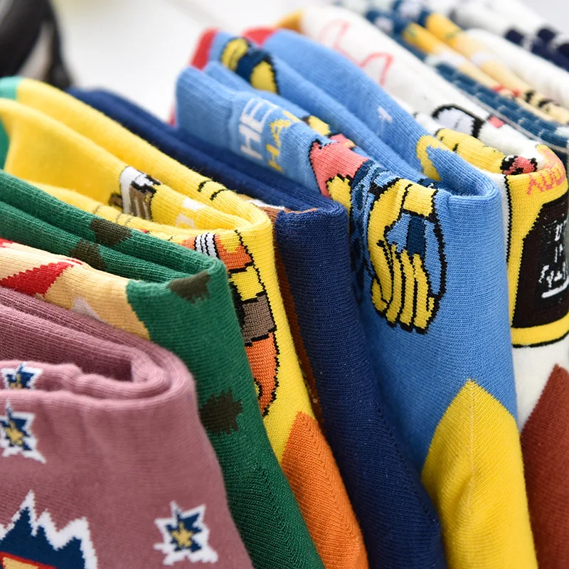 Носки женские хлопковые весна-лето 2020 г. с забавным принтом в Корейском стиле