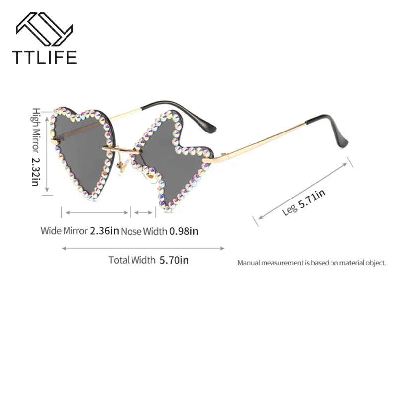 

TTLIFE Heart Sunglasses For Women Fashion Glasses Candy Color Eyeglasses Rhinestone Steampunk Sun Glasses Oculos De Sol Feminino