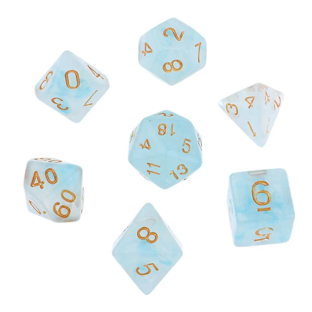 Light Blue 7 шт драгоценные камни акриловые многогранные кости для D& D TRPG Кубок Игра настольная игра ролевые игры, D4 D6 D8 D20 - Цвет: Light Blue