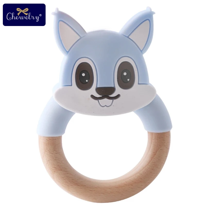 Blue Squirrel 1 шт. Детские Прорезыватели силиконовая мышь грызуны Силиконовые Прорезыватели деревянное кольцо деревянный Прорезыватель коляска белка для детей товары игрушки - Цвет: Blue Squirrel
