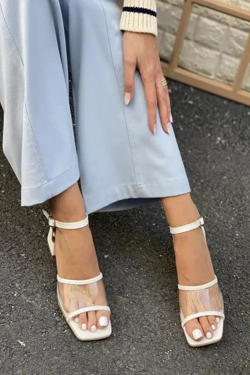 Туфли TUGBA женские на каблуке с прозрачной лентой и пряжкой запястье|Женские