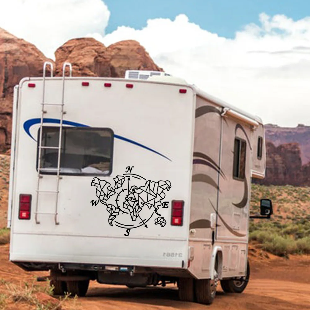 Виниловая наклейка для автомобиля на зеркало заднего вида с картой мира компасом