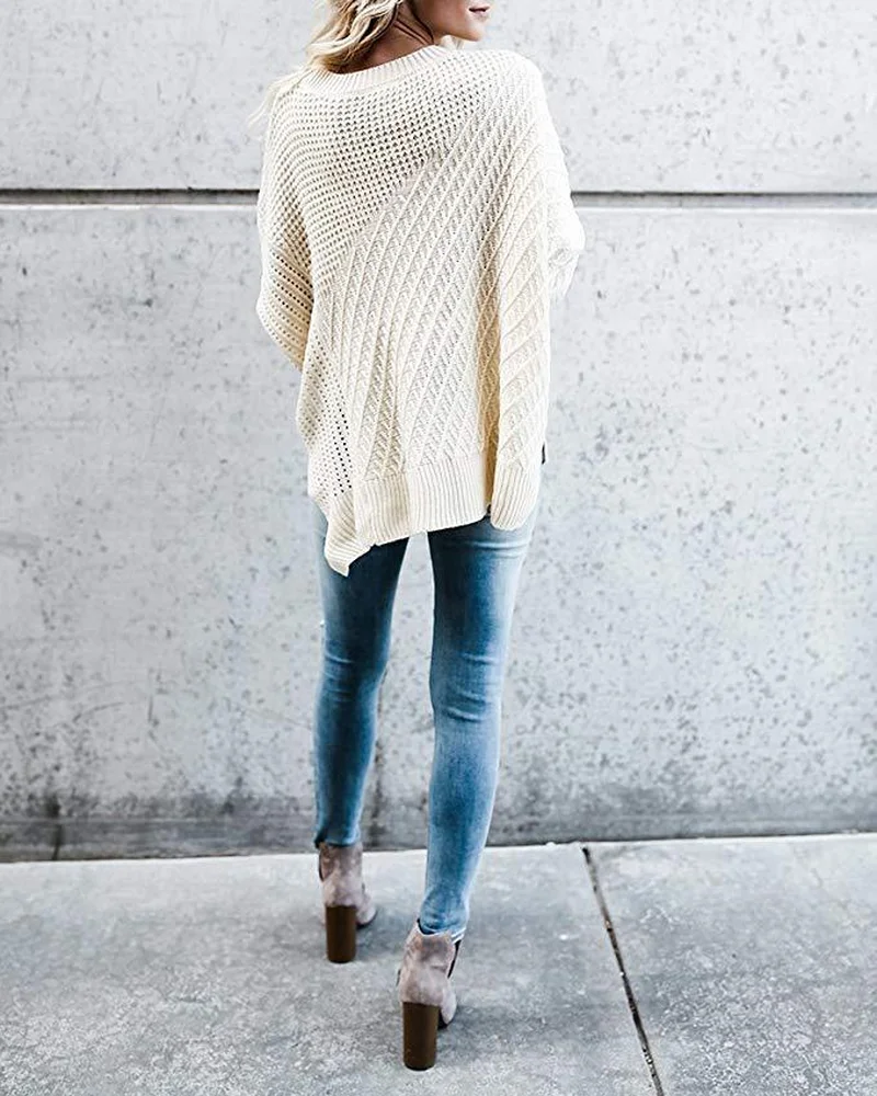 Sexy Woman Sweater Autumn and Winter Side Split Zipper Oversized Ribbed Fluffy Knitted Off Shoulder Warm Women | Женская одежда