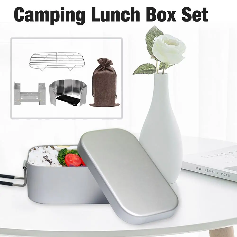 

Lunch Box Dinnerware Food Storage Container 5PCS Portable Camping Bento Box With Stove Steaming Rack Tableware