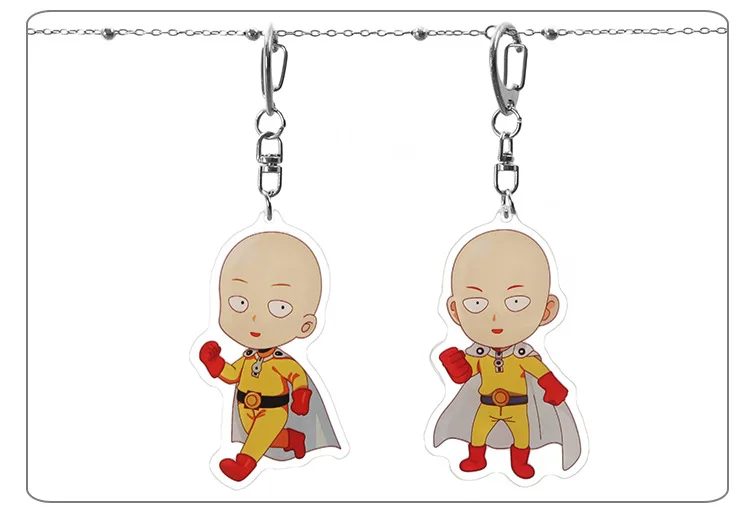 

Superman One Punch Man Key Chain Anime Jp Cartoon Cute Bald Acrylic Double-Sided Handbag Key Case Bag Pendant