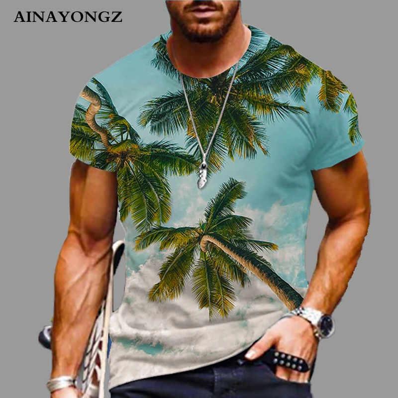 Summer Trend Tshirt Men Beach Essentials T Shirts Palm Tree 3d Printing Short Sleeve For Male Top Tees O-Neck Oversize T-shirt
