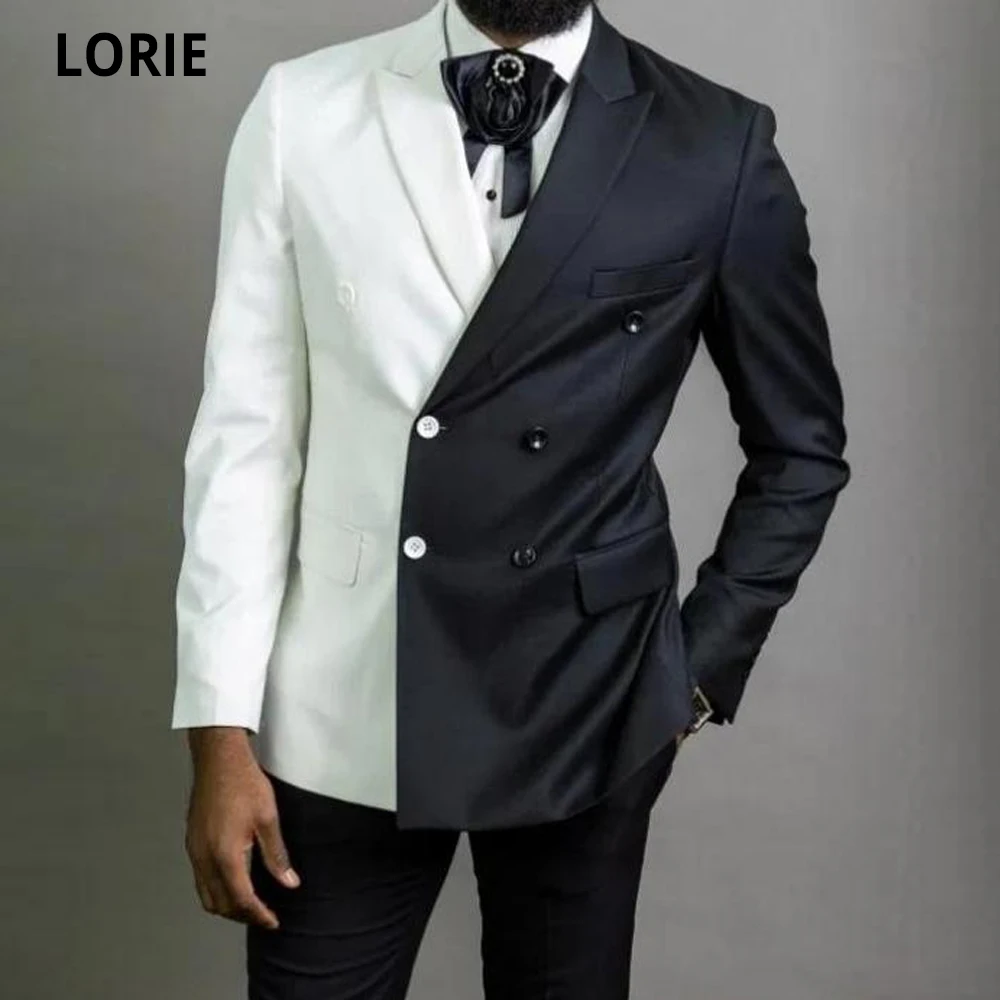 

Мужские черно-белые костюмы LORIE с заостренным воротником двубортные костюмы для выпускного вечера облегающий пиджак мужские смокинги свад...