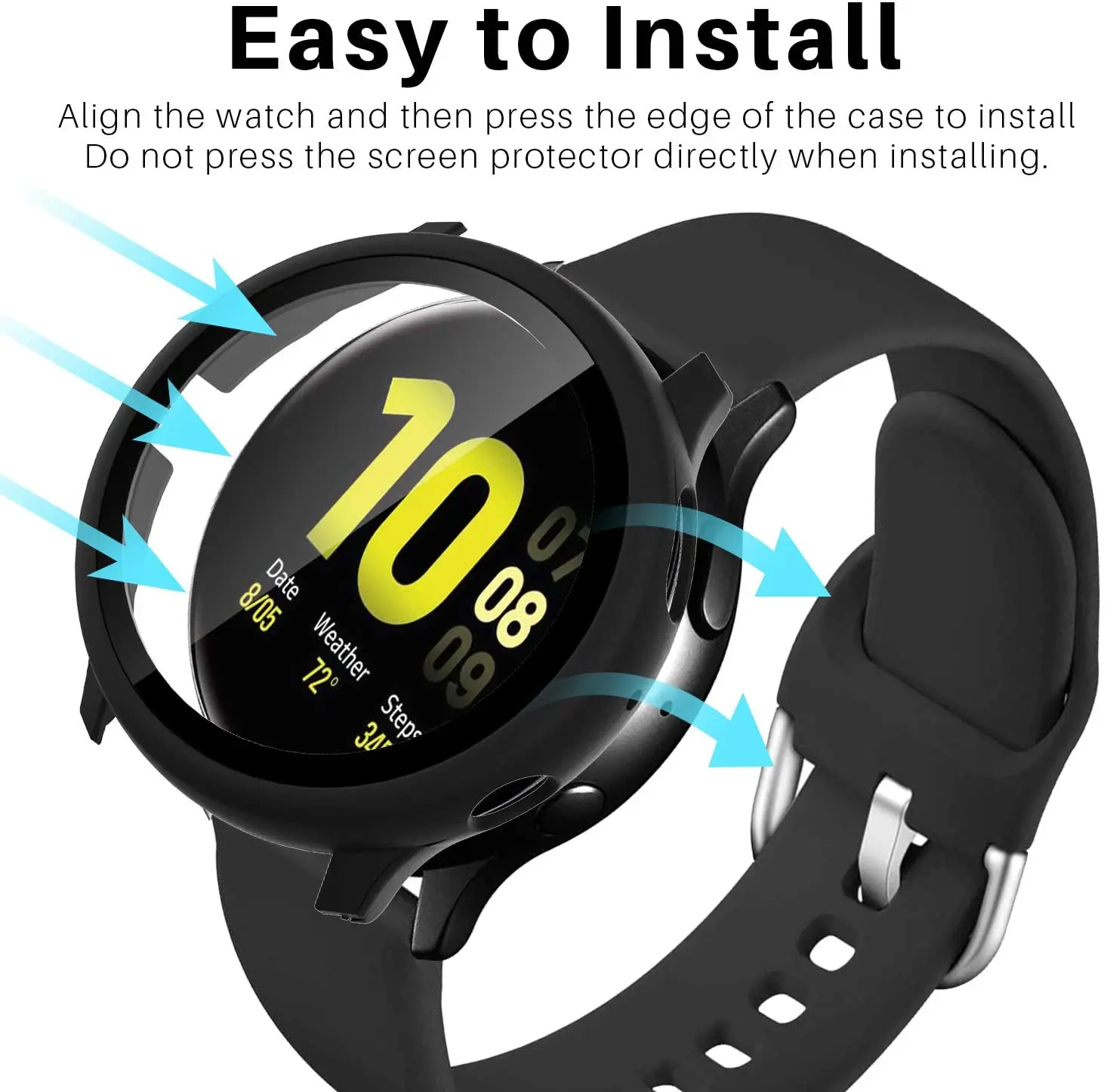 Matte Cover for Samsung Galaxy Watch Active 2 Case 44mm 40mm All Around Coverage Protective Bumpers Glass Screen Protector
