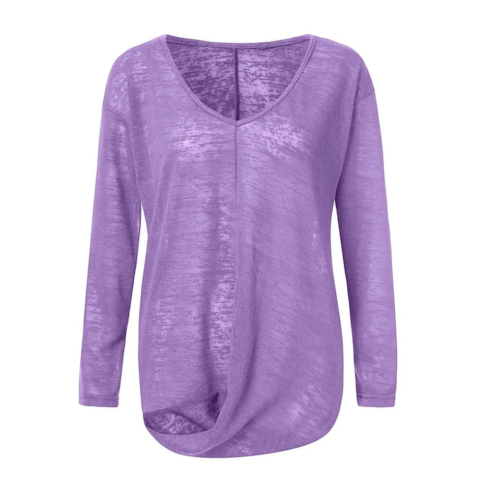 

Women's Spring And Summer Blouse Fashion Solid Color V-neck Long Sleeve Irregular Casual Loose Blouse Top Blusas Mujer De Moda