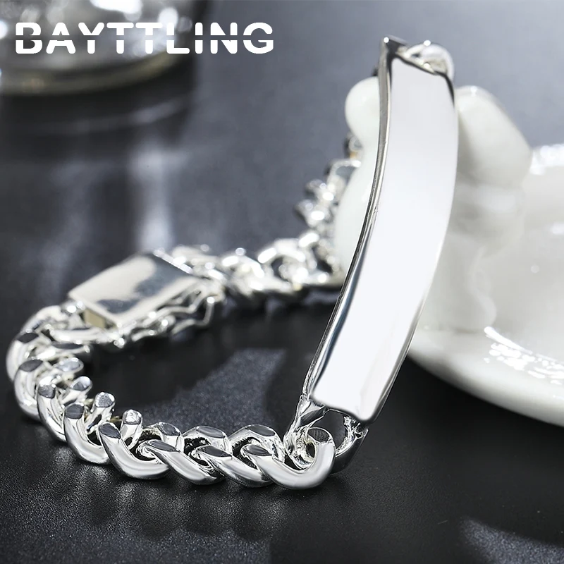 

BAYTTLING Silver Color 8 Inches Exquisite 10mm Sideways Cuban Chain Bracelet For Men Women Fashion Party Jewelry Gifts