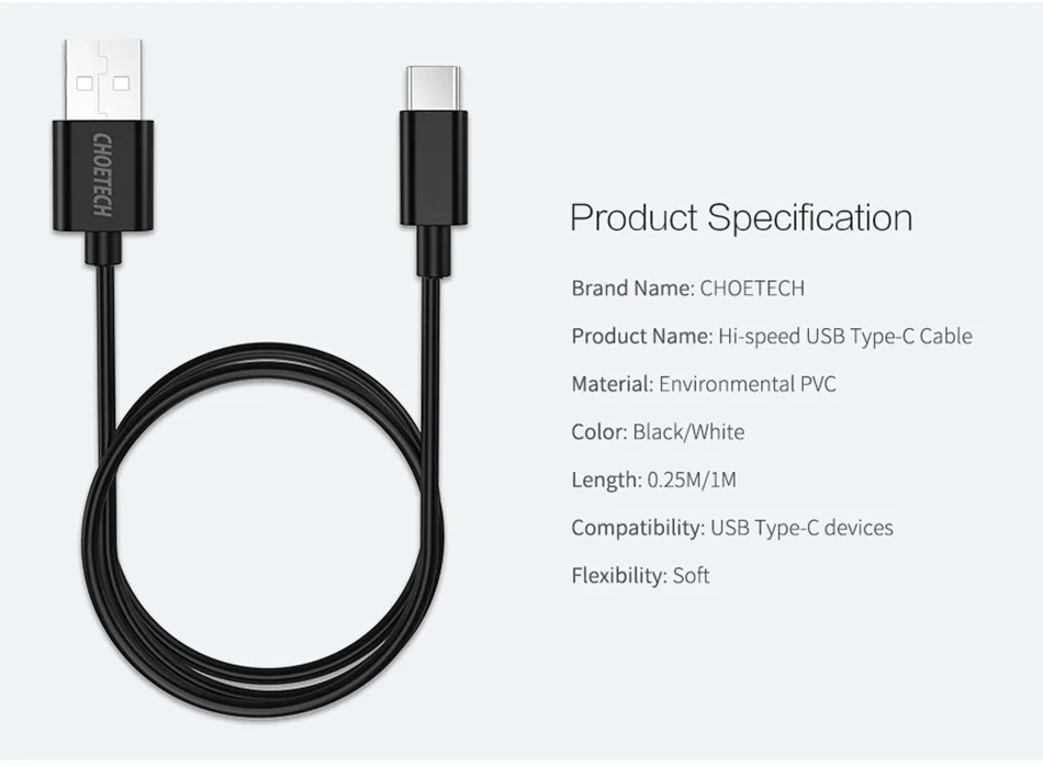 CHOETECH usb type-C кабель USB C к USB кабель передачи данных для быстрой зарядки для samsung S8 type-C USB-C кабели для мобильных телефонов для Xiaomi Mi5