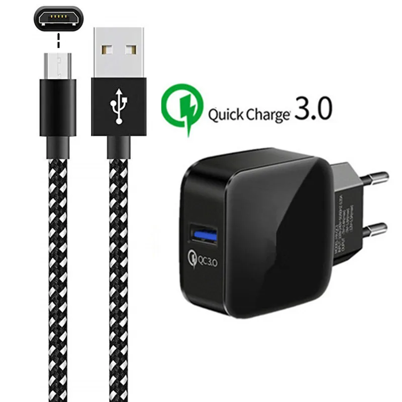 Micro USB кабель для передачи данных для samsung Galaxy huawei honor 8X 7X 8A 7A 8C 7C 6X Android Phone QC 3,0 Quick Charge Adapter EU charger - Цвет: EU charger 1M Cable