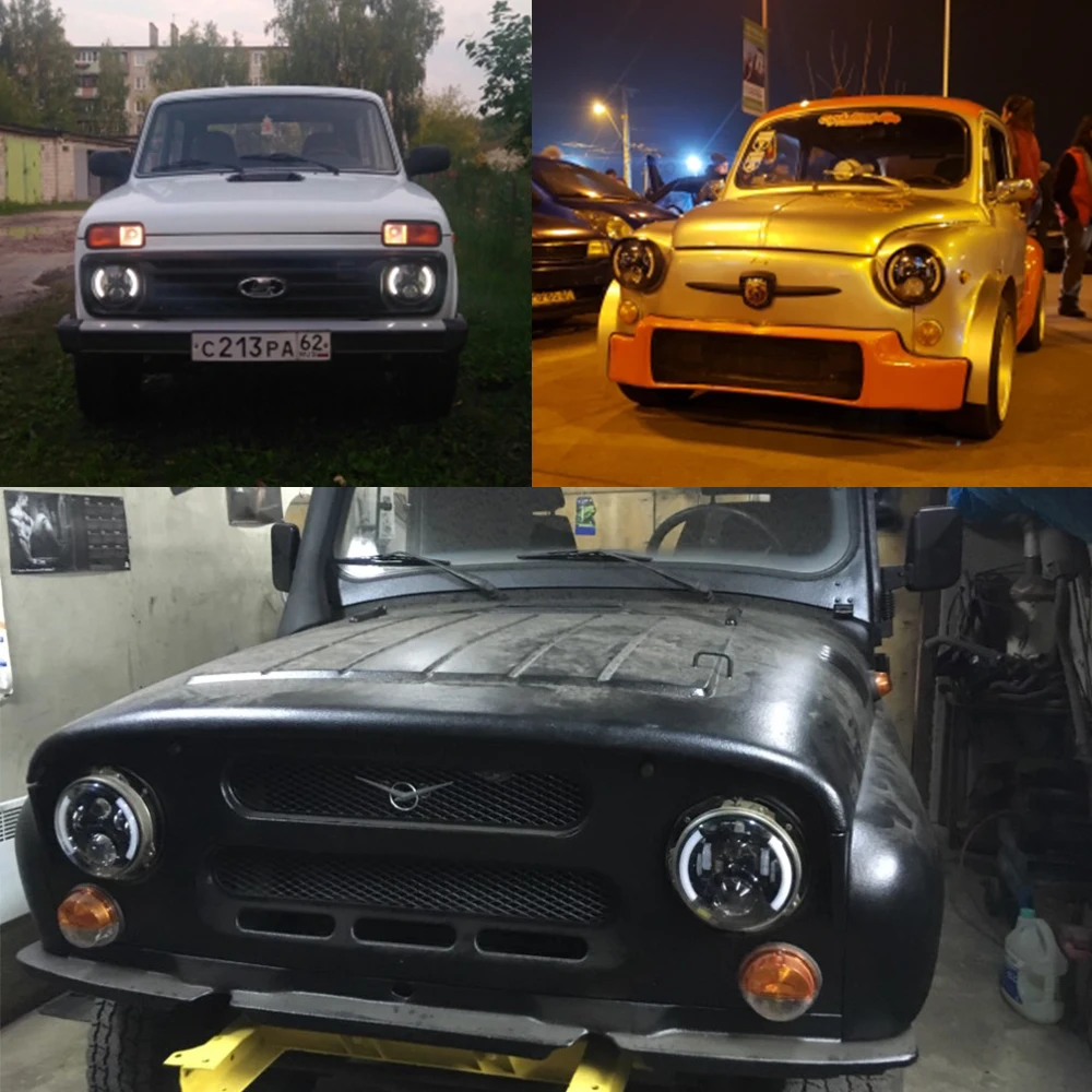 Фары светодиодные с кольцевой подсветкой дневные ходовые огни 7 дюймов желтым