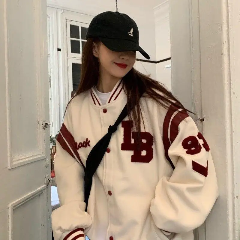

Spring Coat American Baseball Bomber Jacket Loose Retro Men Women Couples Tops Harajuku Plus Size Jackets Streetwear