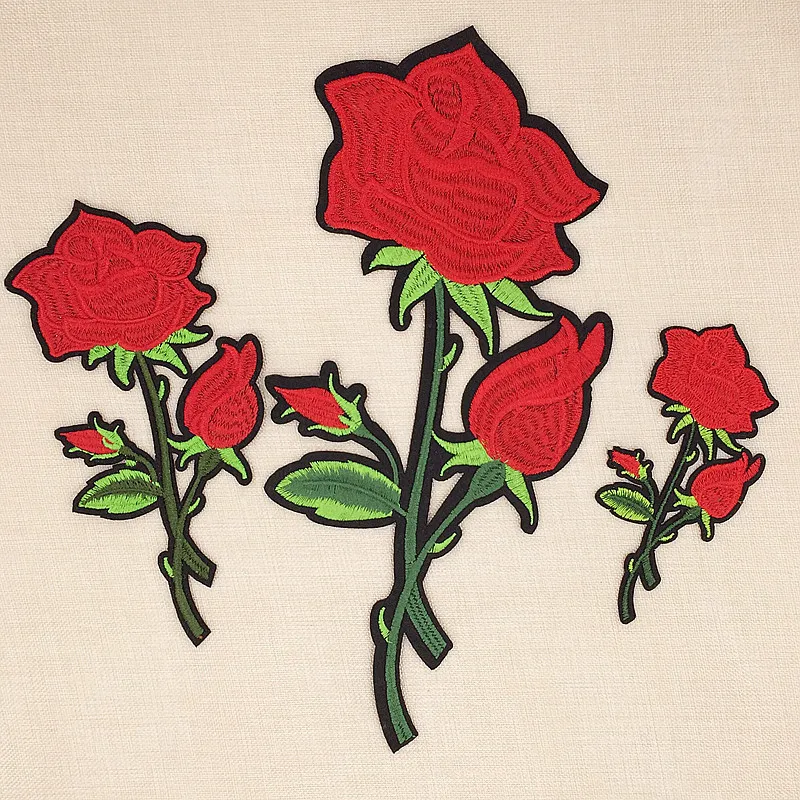 3 размера высокое качество красная роза цветок пришить на вышитые праздник патч