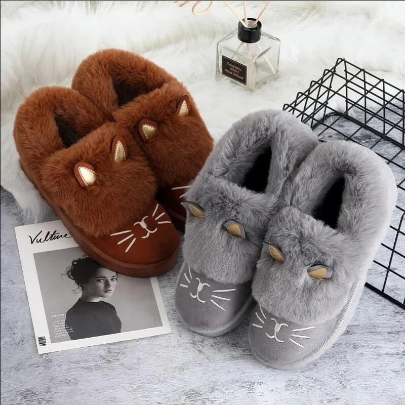 Милые ботинки женская зимняя обувь с ушками теплые пушистые зимние короткие без