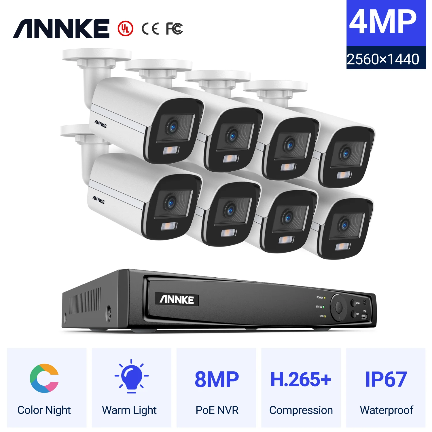 

ANNKE 4MP FHD POE Network Video Surveillance System 8MP NVR Recorder With 4MP Full Color Night Vision Security Cameras Ip Camera