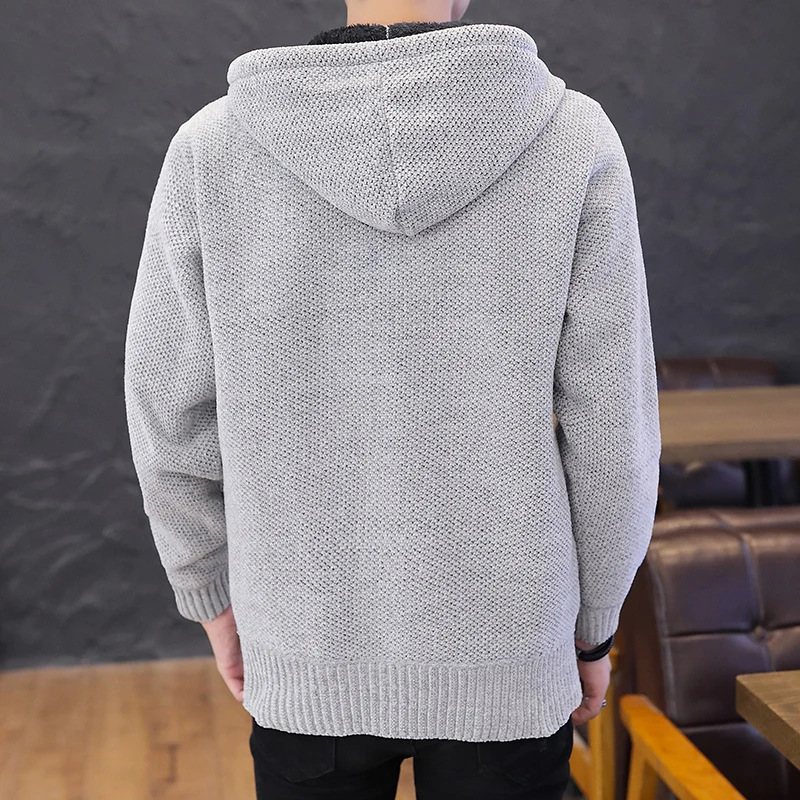 

Fashion Sweater Coat Men Thick Warm Hooded Cardigan Men Striped Long Sleeved Zipper Fleece Coats Men New Winter