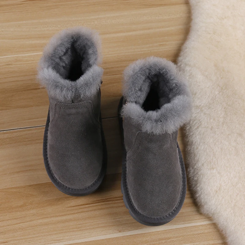 

Children snow boots 2020 new boys girls genuine leather 100% wool snow boots baby non-slip plus thick velvet snow cotton shoes