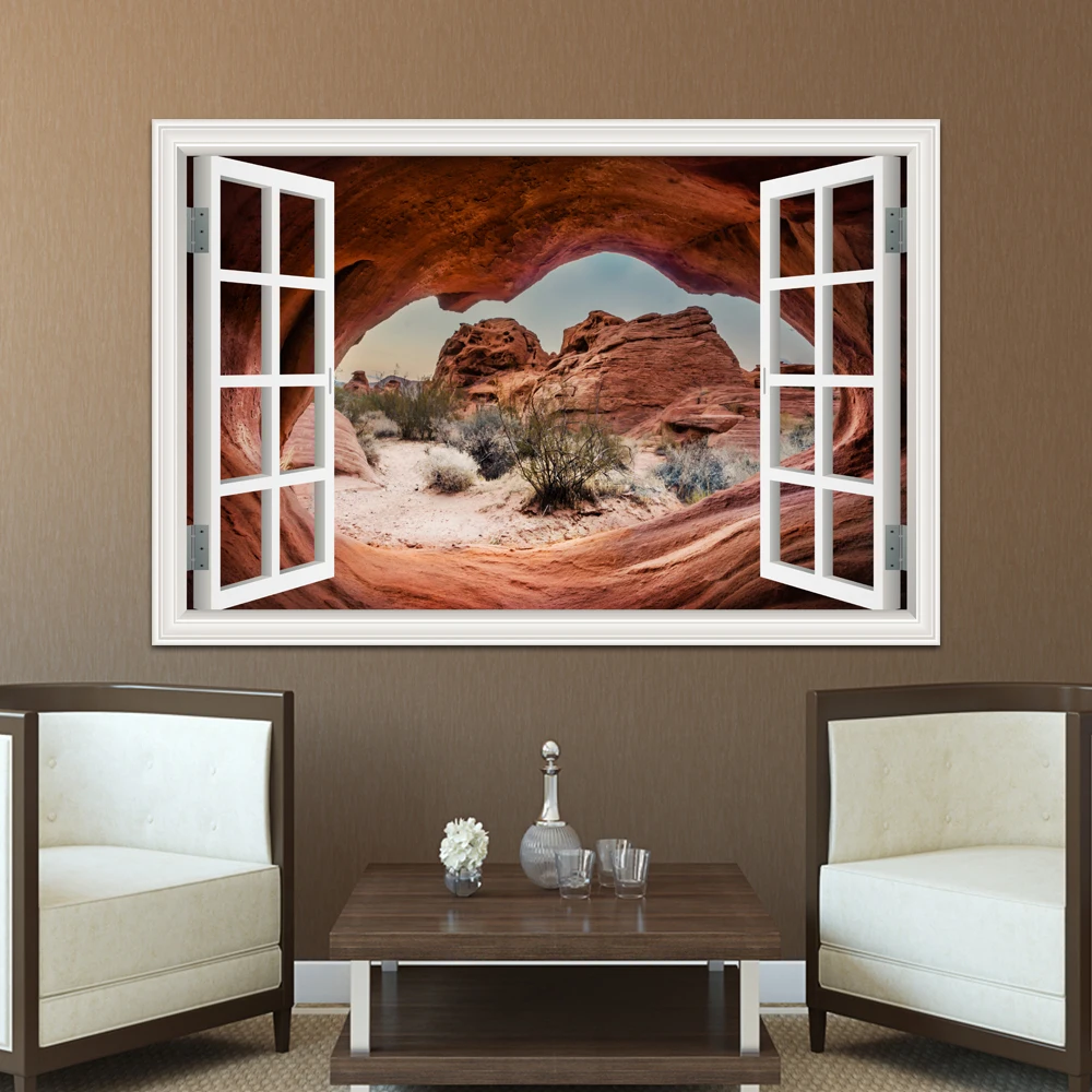 Gobi desert Large Wall Art 3D Window View Sticker Decal Vinyl Mural Wallpaper Removable PVC Room Living Decor | Дом и сад
