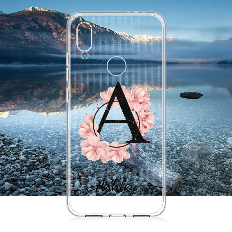 

Custom Personalized Initial Name Flower Wreath Phone Case For Xiaomi Mi Redmi Note 5 6 7 8 9 10 lite Pro Plus Soft Clear Case
