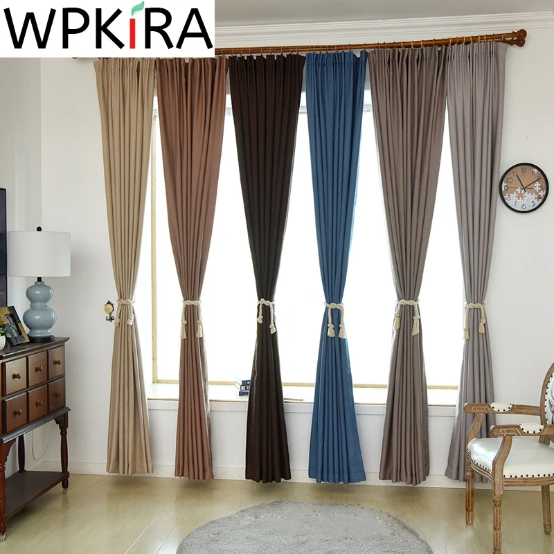 Современные однотонные хлопковые затемненные тканевые занавески для гостиной